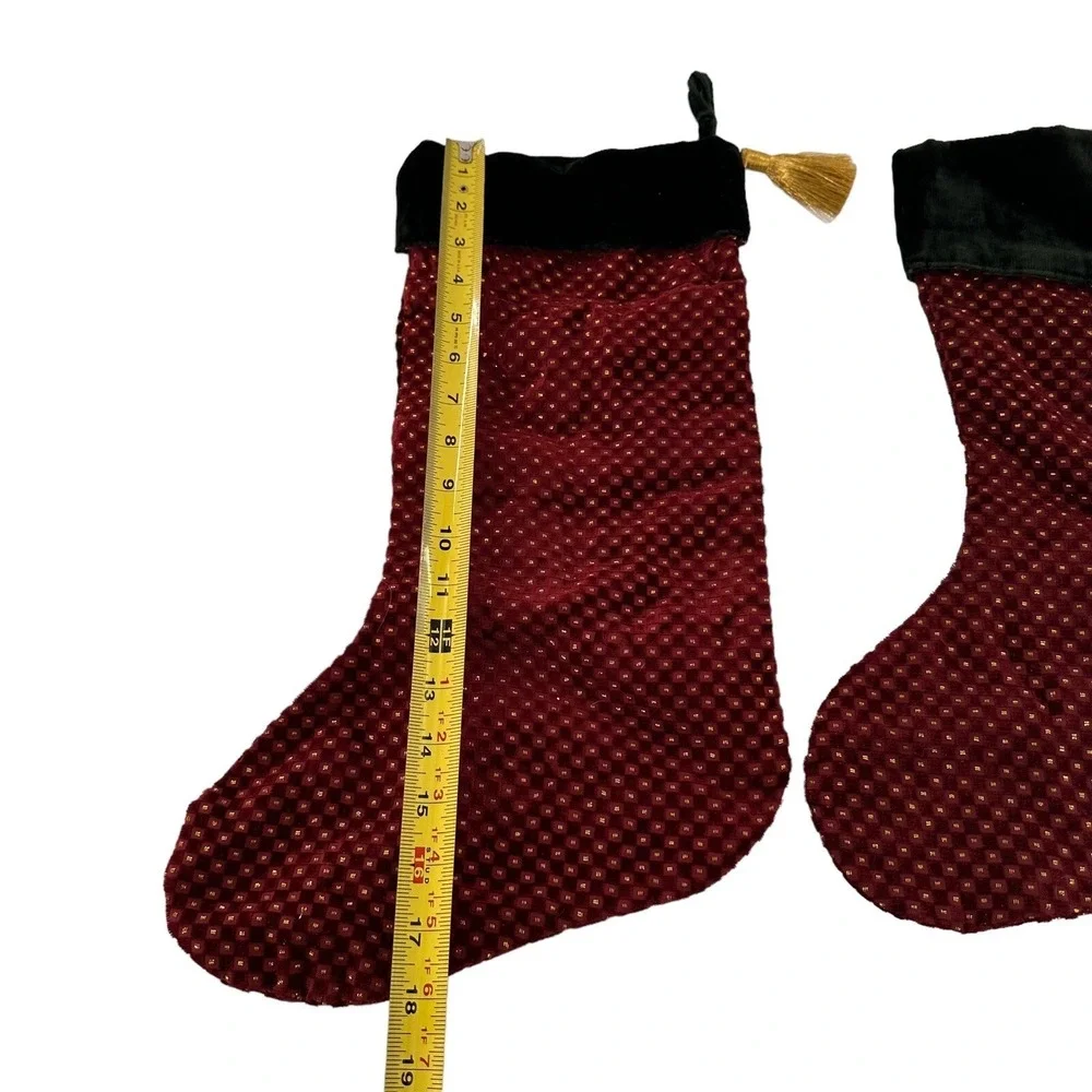 2 Red‎ & Green Velvety Christmas Stocking Gold Tassel Holiday Decor Country a